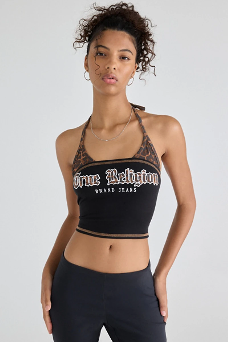 True Religion Printed Layered Halter Neck Bandeau Top