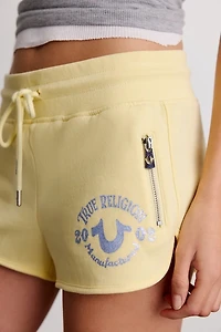 True Religion Glitter Graphic Zip-Pocket Micro Sweat Shorts