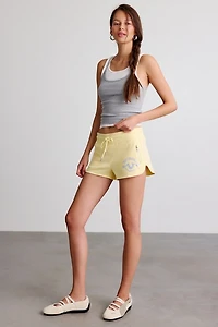 True Religion Glitter Graphic Zip-Pocket Micro Sweat Shorts