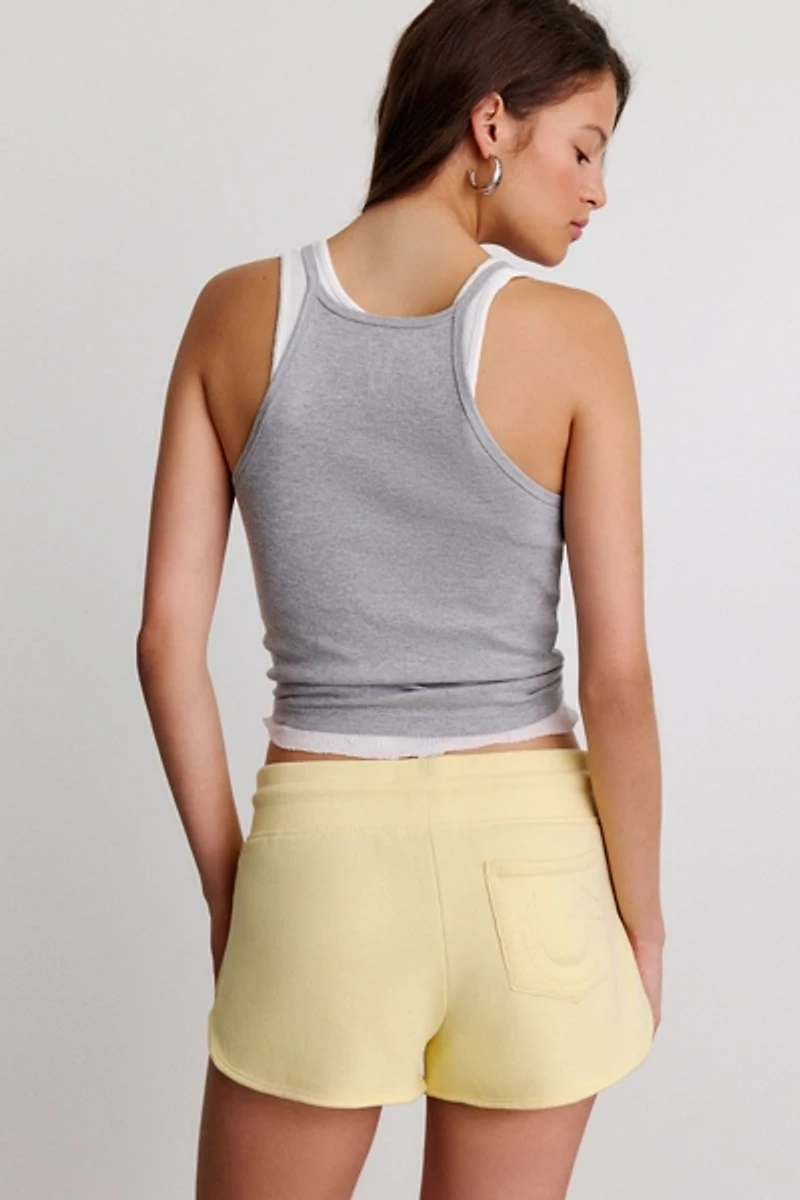 True Religion Glitter Graphic Zip-Pocket Micro Sweat Shorts