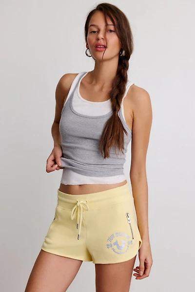 True Religion Glitter Graphic Zip-Pocket Micro Sweat Shorts
