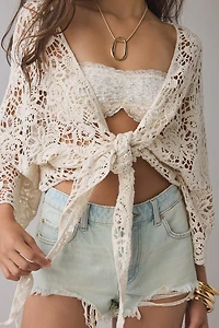 Kimchi Blue Easy Days Tie-Front Crochet Top