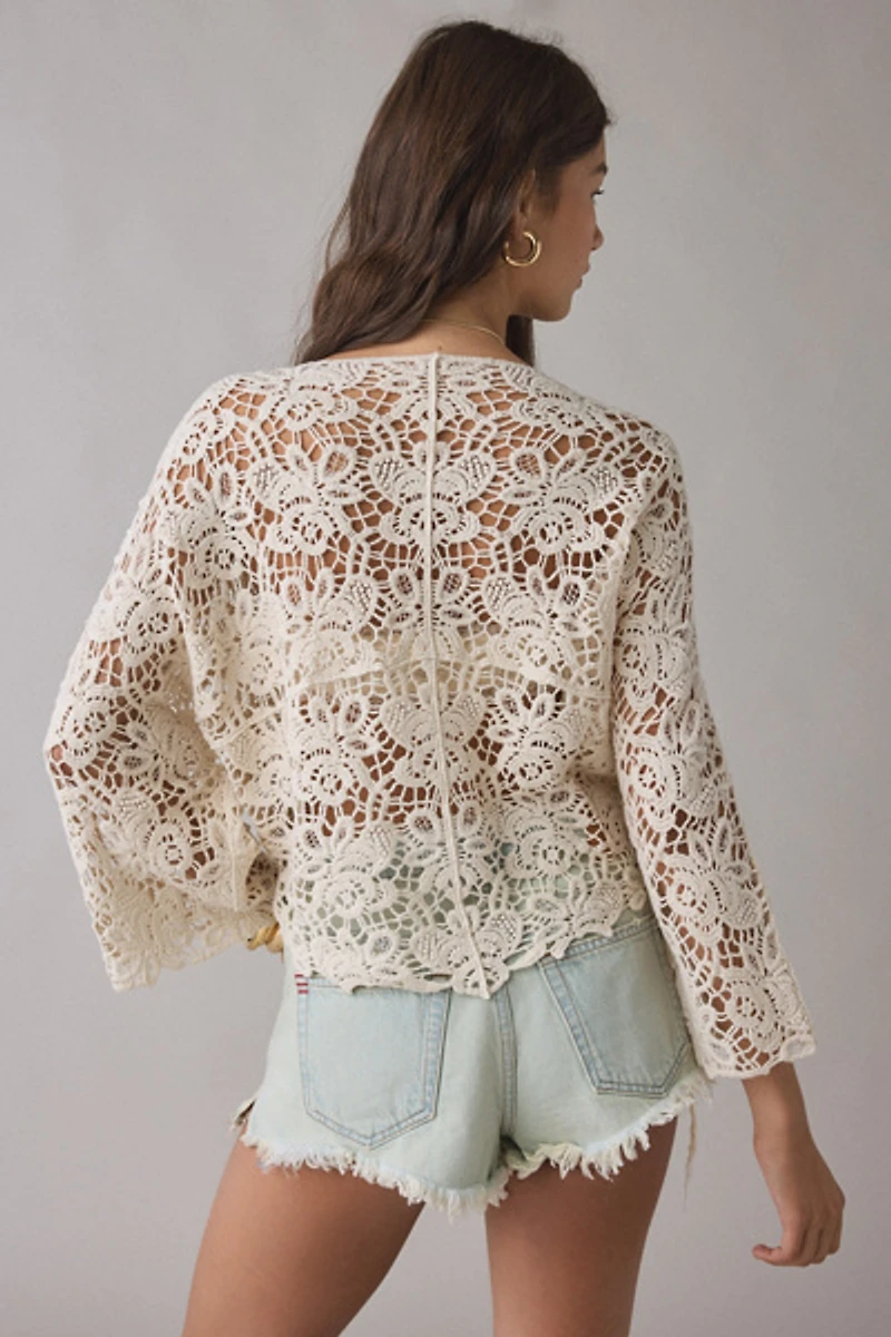 Kimchi Blue Easy Days Tie-Front Crochet Top