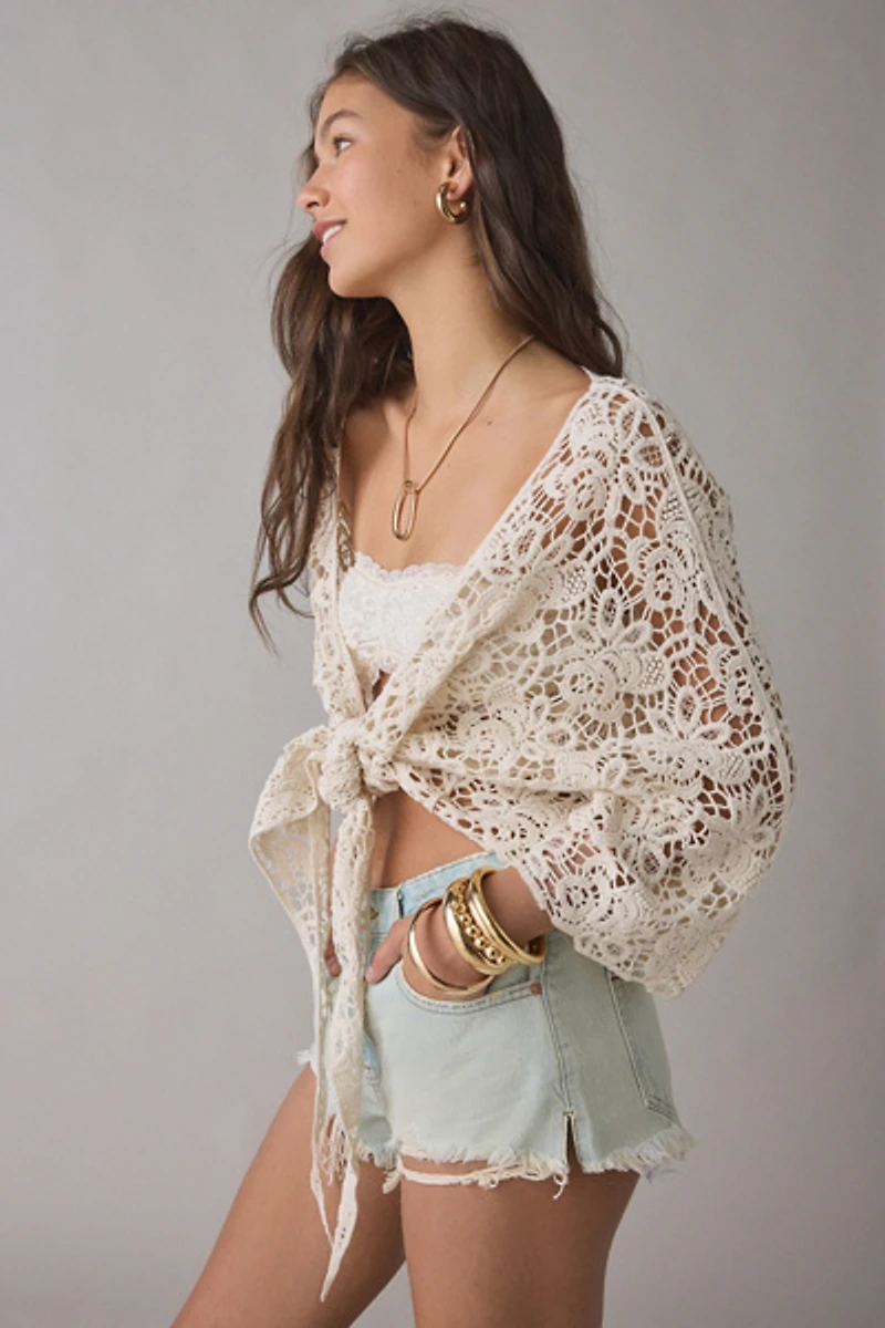 Kimchi Blue Easy Days Tie-Front Crochet Top