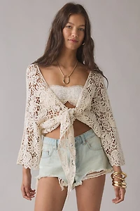 Kimchi Blue Easy Days Tie-Front Crochet Top