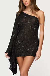 Edikted One Shoulder Sequin Knit Mini Dress