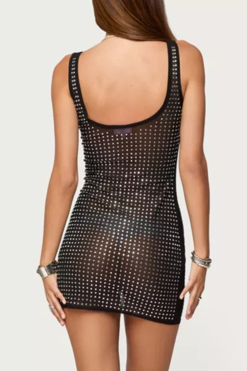 Edikted Alida Rhinestone Sheer Mesh Mini Dress
