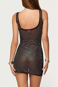 Edikted Alida Rhinestone Sheer Mesh Mini Dress