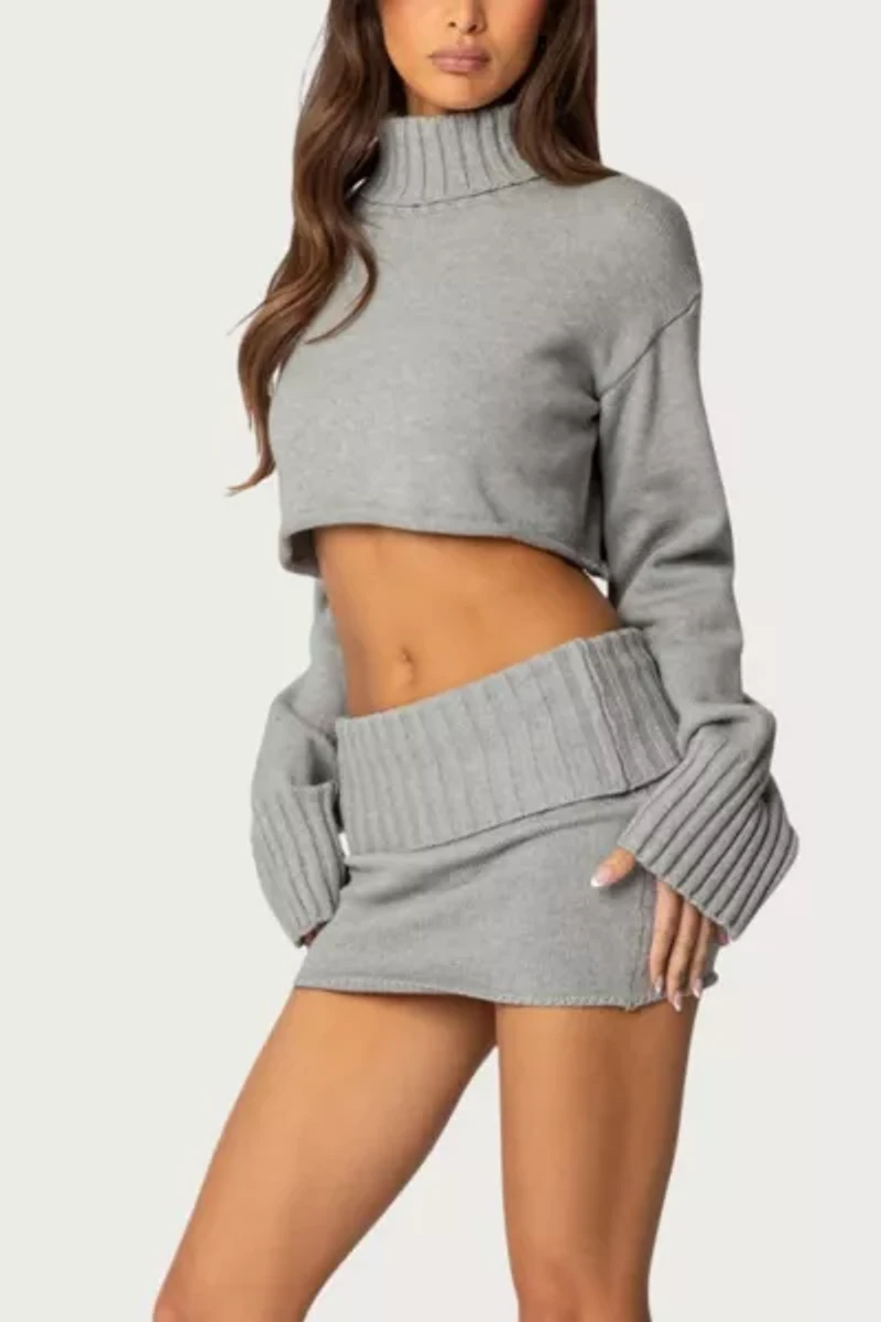 Edikted Gino Fold Over Knit Mini Skirt