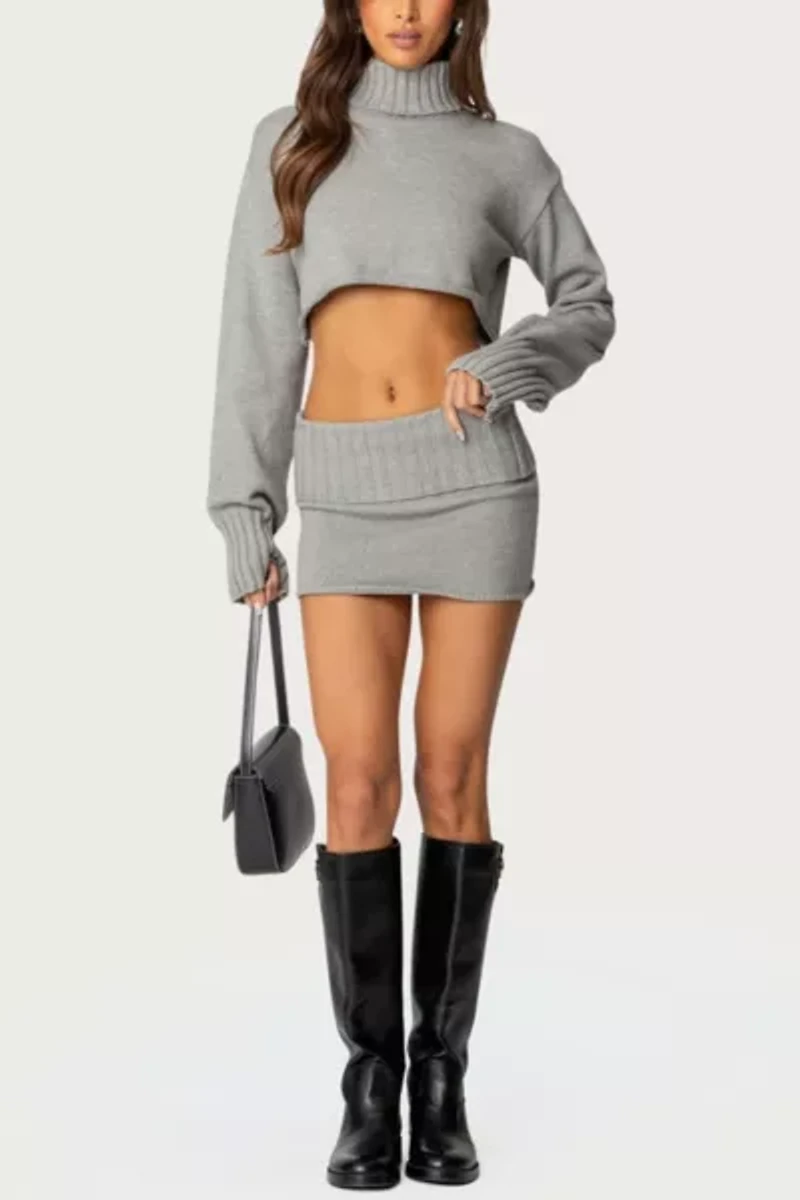 Edikted Gino Fold Over Knit Mini Skirt
