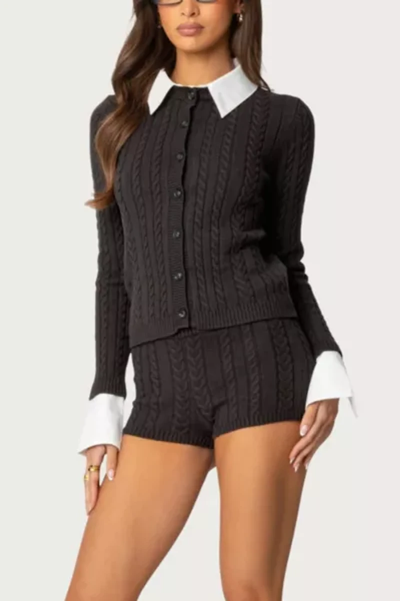 Edikted Avey Cable Knit Shorts