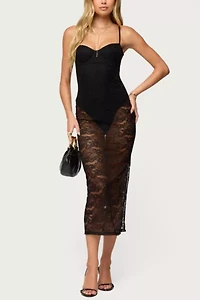 Edikted Sheer Lace Built Bodysuit Midi Dress