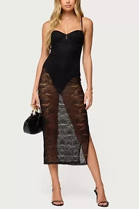 Edikted Sheer Lace Built Bodysuit Midi Dress