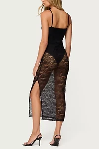 Edikted Sheer Lace Built Bodysuit Midi Dress