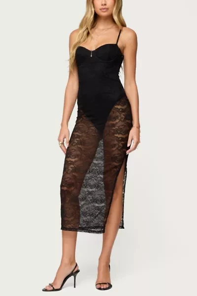 Edikted Sheer Lace Built Bodysuit Midi Dress