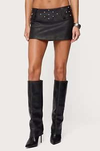 Edikted Luella Studded Faux Leather Mini Skort