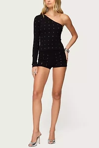 Edikted Harley Rhinestone One Shoulder Knit Top