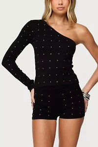 Edikted Harley Rhinestone One Shoulder Knit Top