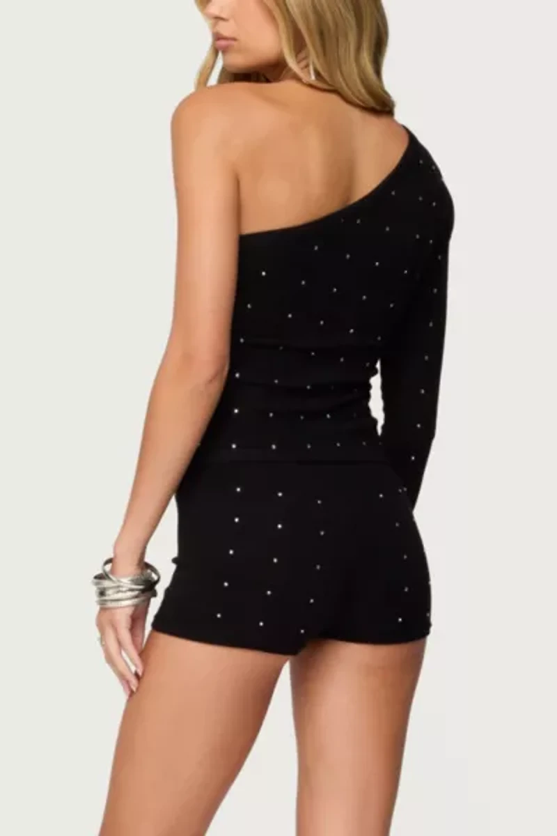Edikted Harley Rhinestone One Shoulder Knit Top