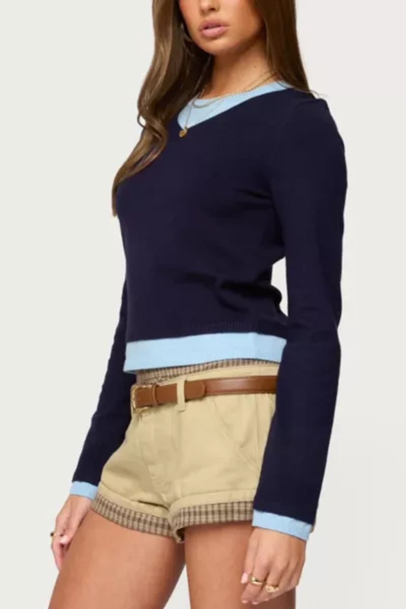 Edikted Marthie Layered Knit V Neck Top