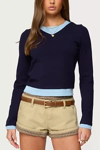 Edikted Marthie Layered Knit V Neck Top