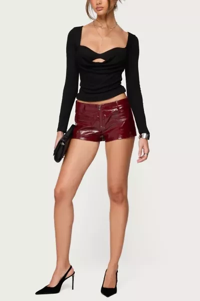 Edikted Mcrae Faux Leather Micro Shorts