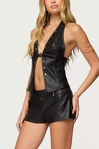 Edikted Reese Studded Faux Leather Micro Shorts