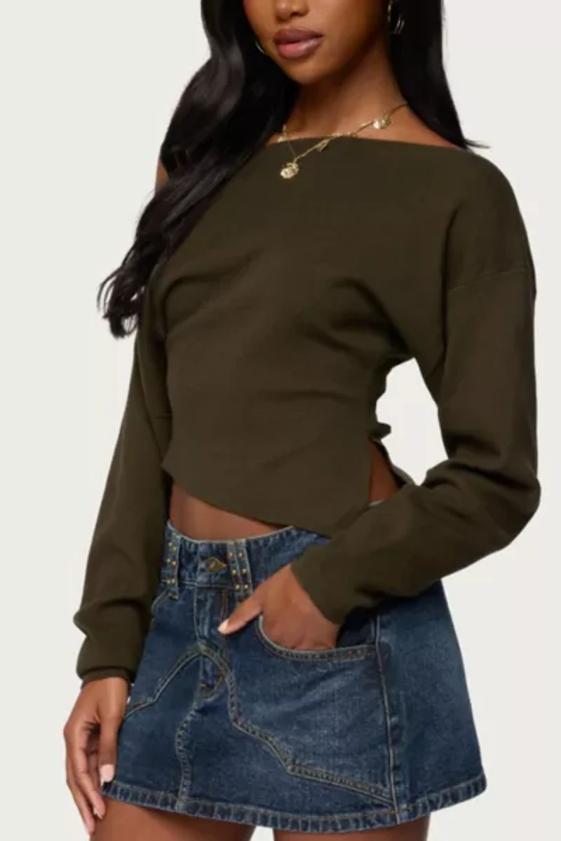 Edikted Chenelle Asymmetric Off Shoulder Sweater