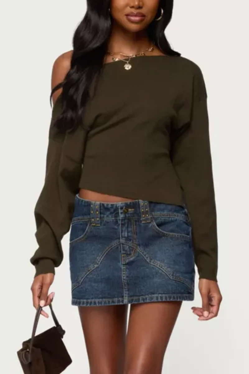 Edikted Chenelle Asymmetric Off Shoulder Sweater