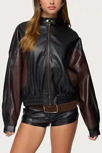 Edikted Lavena Contrast Faux Leather Jacket