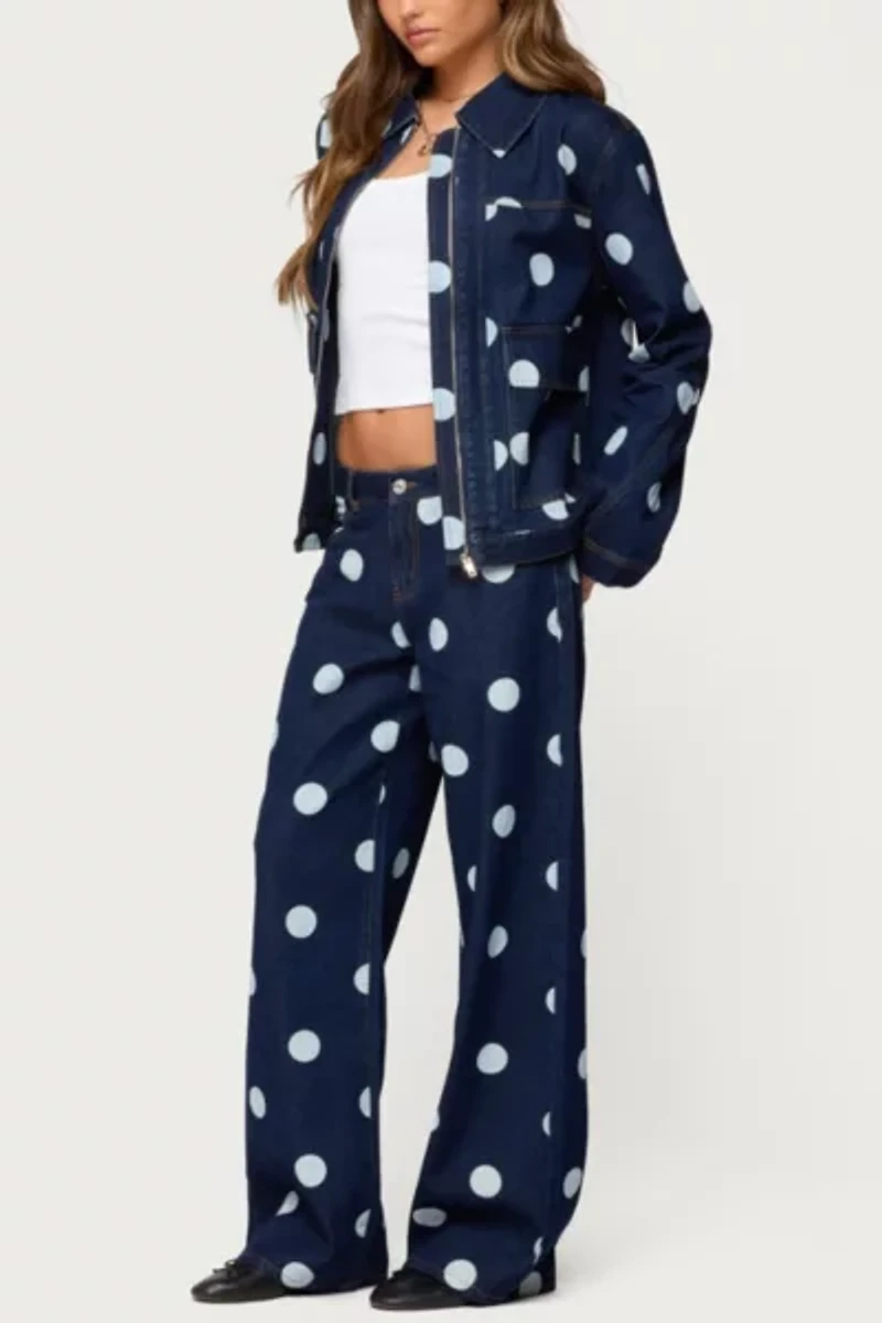 Edikted Leyah Polka Dot Oversized Denim Jacket