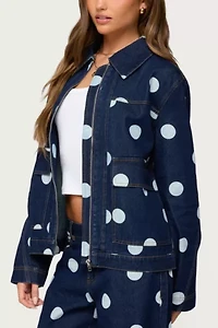 Edikted Leyah Polka Dot Oversized Denim Jacket