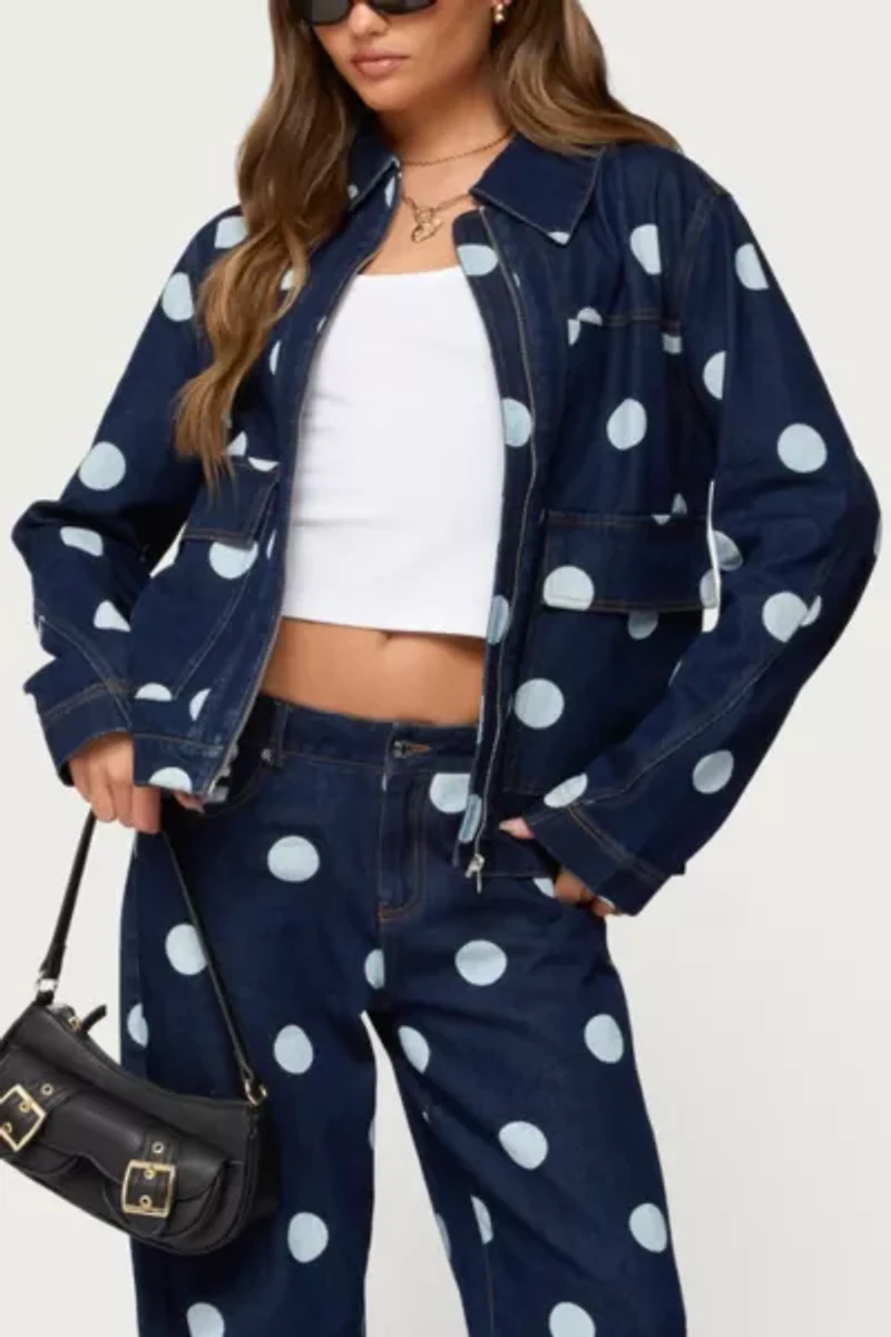 Edikted Leyah Polka Dot Oversized Denim Jacket