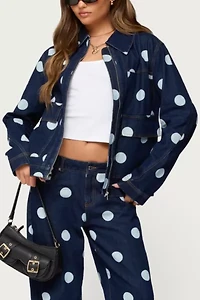 Edikted Leyah Polka Dot Oversized Denim Jacket