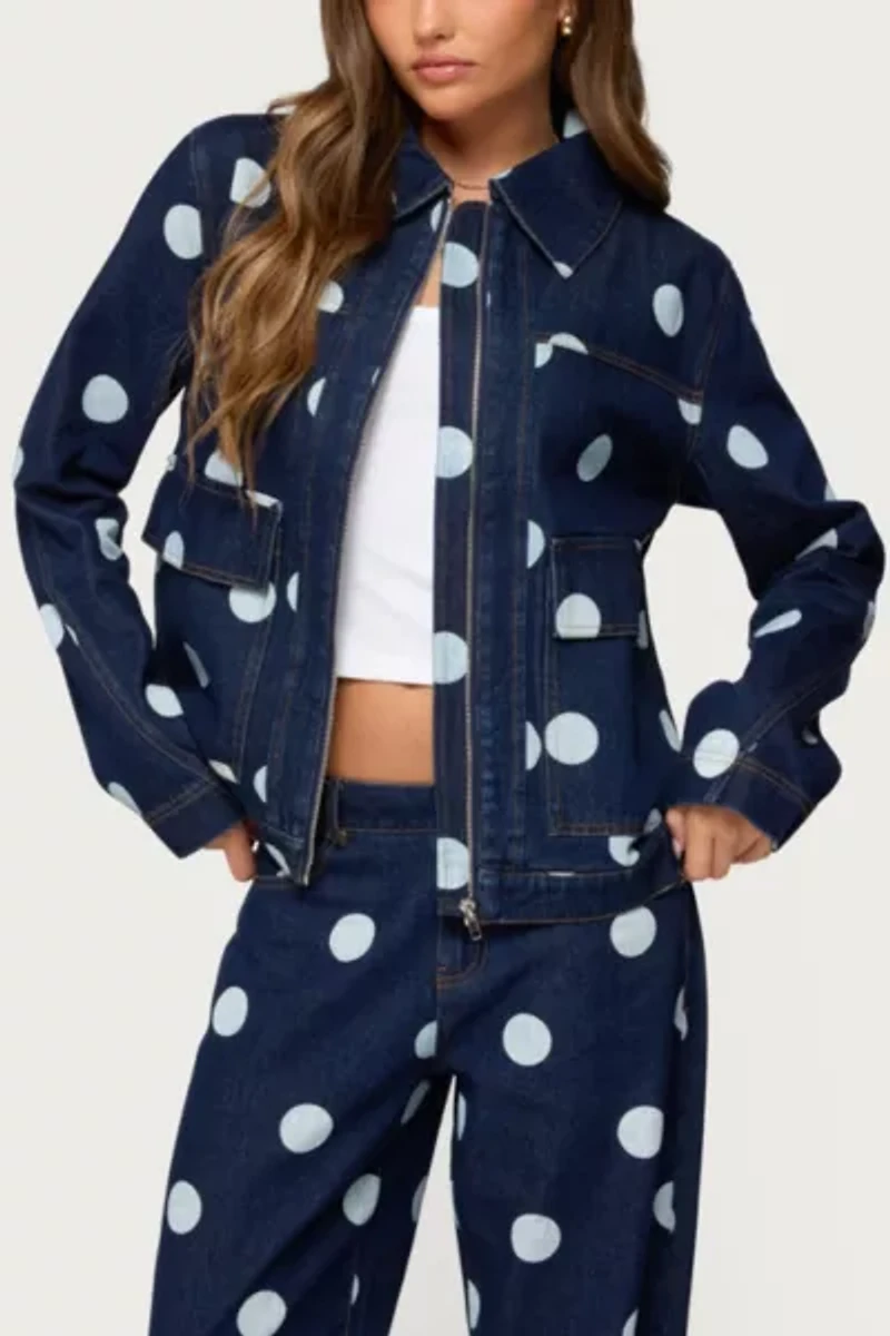 Edikted Leyah Polka Dot Oversized Denim Jacket