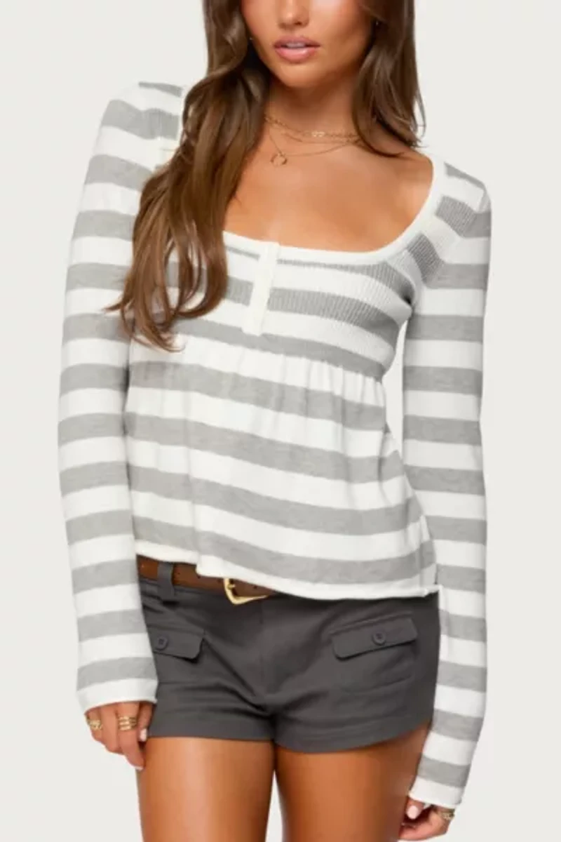 Edikted Lockie Striped Knit Babydoll Top