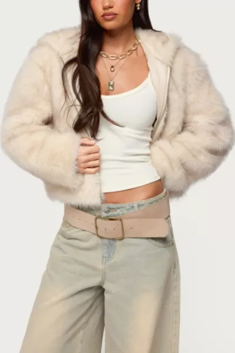 Edikted Beyonca Hooded Faux Fur Jacket