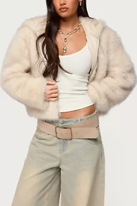 Edikted Beyonca Hooded Faux Fur Jacket