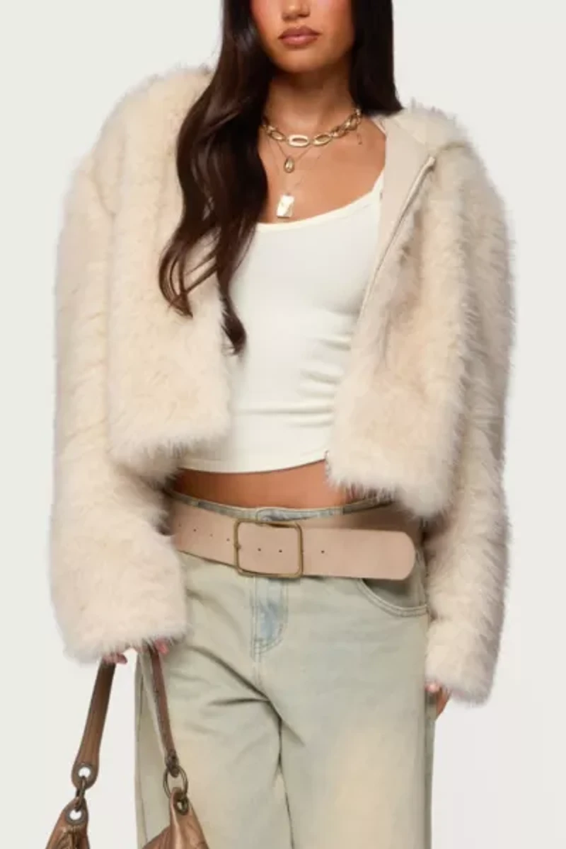 Edikted Beyonca Hooded Faux Fur Jacket