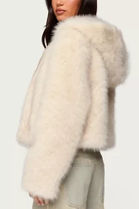 Edikted Beyonca Hooded Faux Fur Jacket