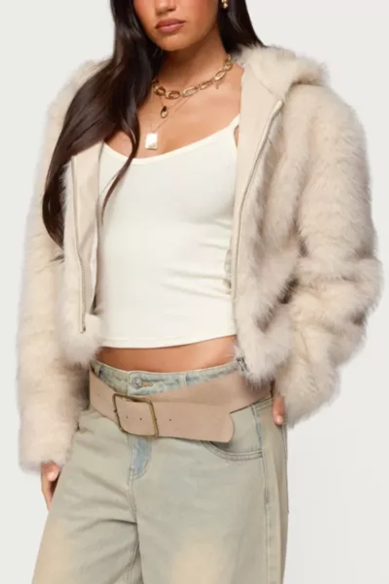 Edikted Beyonca Hooded Faux Fur Jacket
