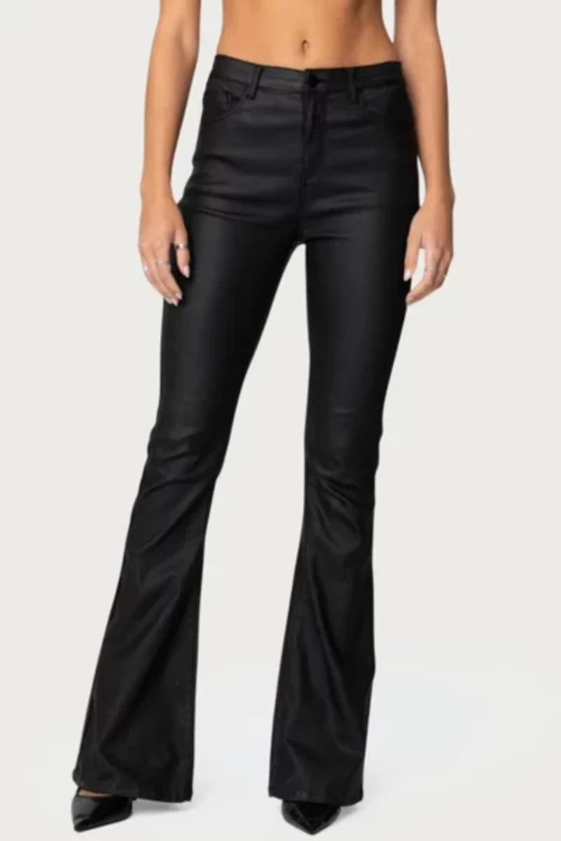 Edikted Luna Faux Leather Flare Jeans