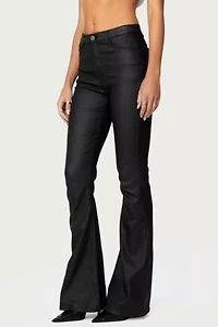 Edikted Luna Faux Leather Flare Jeans