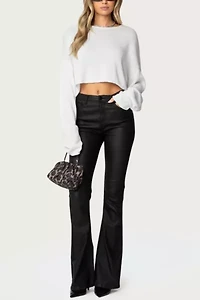 Edikted Luna Faux Leather Flare Jeans