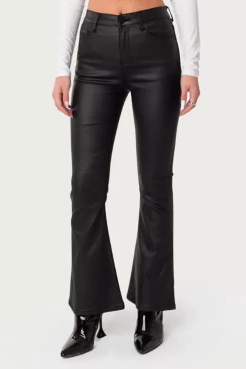 Edikted Petite Luna Faux Leather Flare Jeans