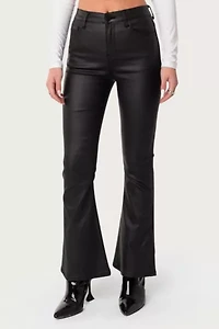 Edikted Petite Luna Faux Leather Flare Jeans