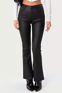 Edikted Petite Luna Faux Leather Flare Jeans