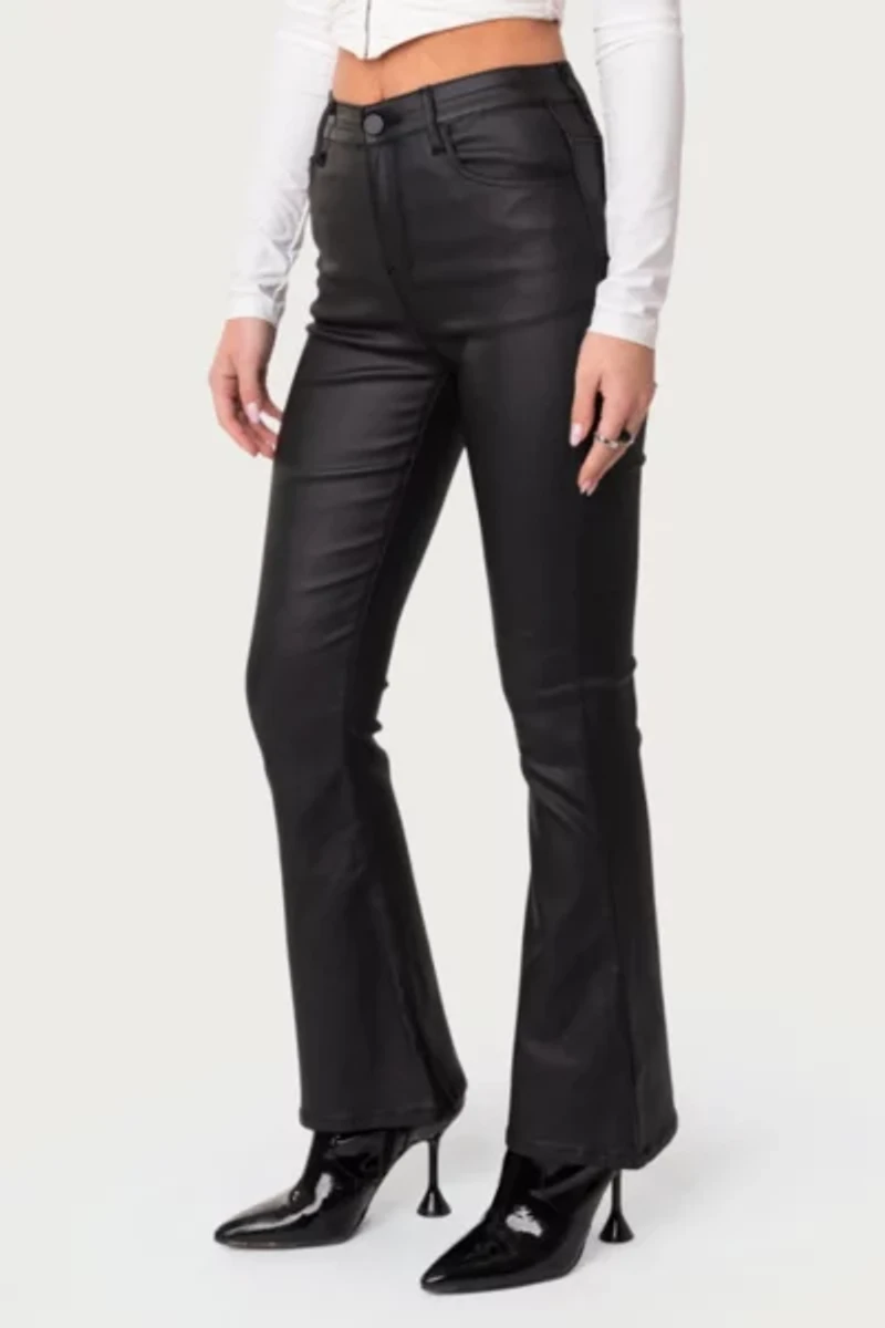 Edikted Petite Luna Faux Leather Flare Jeans