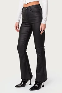 Edikted Petite Luna Faux Leather Flare Jeans