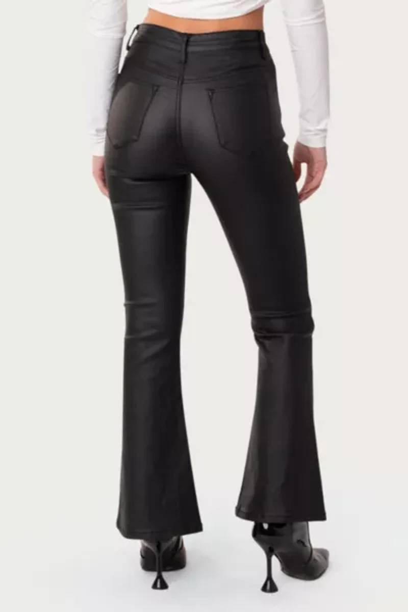 Edikted Petite Luna Faux Leather Flare Jeans